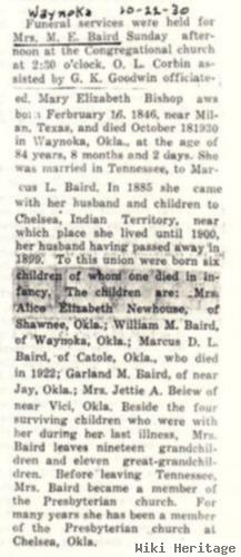 Mary Elizabeth "mollie" Bishop Baird