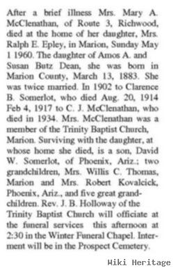 Mary A Dean Somerlot Mcclenathan