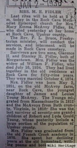 Mary Emma "mollie" Mcavoy Fidler