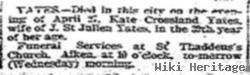 Catherine E "kate" Crosland Yates