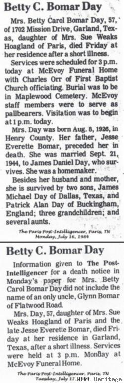 Betty Carol Bomar Day