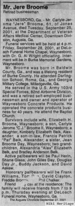 Pfc Carlyle Jerome Broome