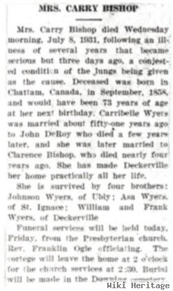 Carribelle "carrie" Wyers Bishop