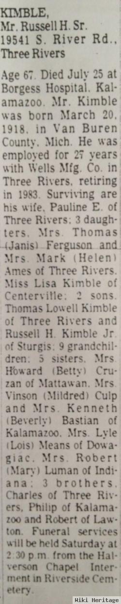 Russell H Kimble, Sr