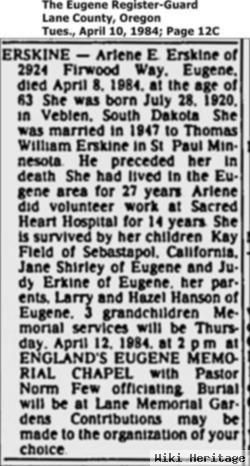 Arlene E. Hanson Erskine