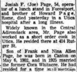 Josiah F "joe" Page