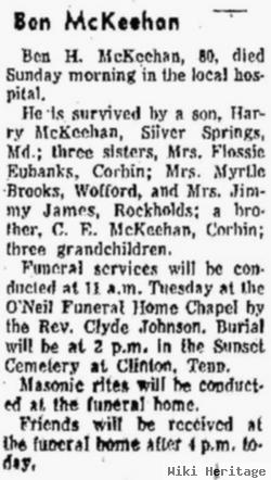 Benjamin Harrison "ben" Mckeehan, Sr