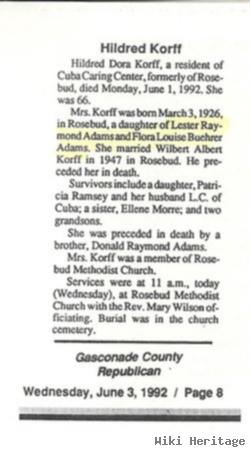 Hildred Dora Adams Korff