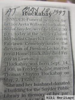 Lettice Areta Wilburn Huckabay