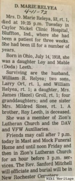 D. Marie "marie" Leeth Relyea