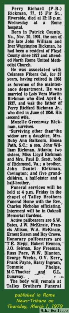 Perry Richard Rickman, Sr