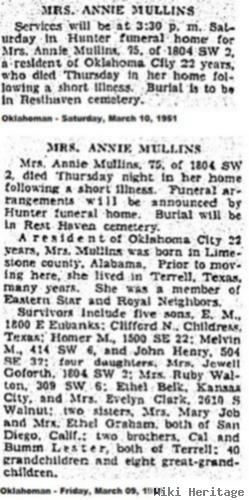 Annie L Lester Mullins