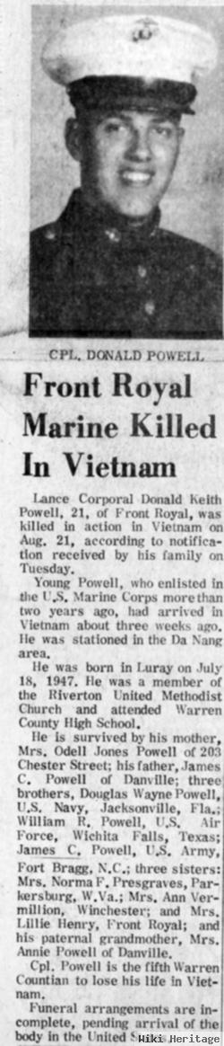 Lcpl Donald Keith Powell