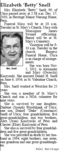 Elizabeth Mary "betty" Kaszynski Snell