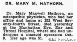 Dr Mary Maxwell "maxie" Hathorn