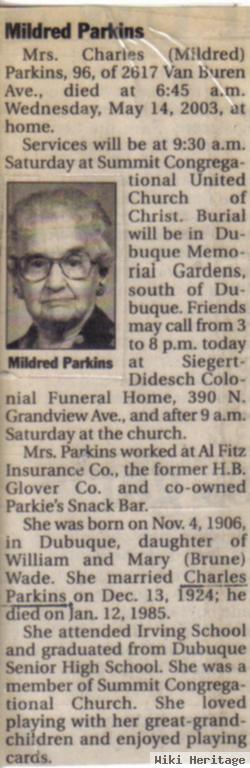 Mildred M Wade Parkins