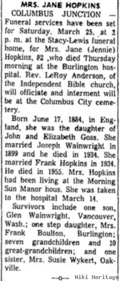 Jane "jennie" Goss Hopkins