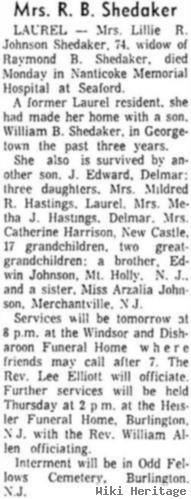 Lillian Risley "lillie" Johnson Shedaker