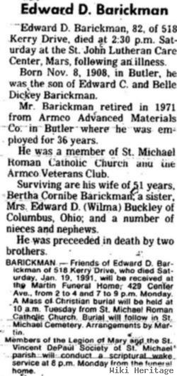 Edward D Barickman