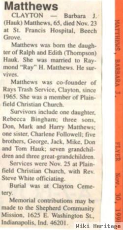 Barbara J Hauk Matthews