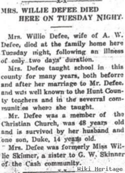 Willie Reidgely Skinner Defee