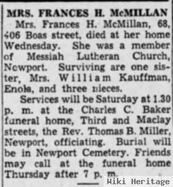 Frances H. Prothero Mcmillan