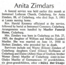 Mrs Anita Margaretha Hulda Mueller Zimdars