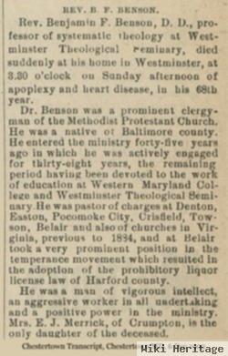 Rev Benjamin F Benson