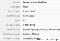 John Lester "j. L." Mcdole