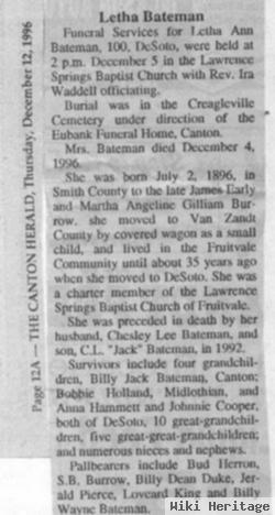 Letha Ann Burrow Bateman