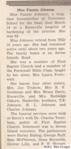 Frances W "fannie" Johnson