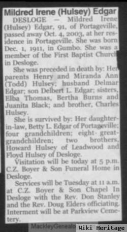 Mildred Irene Hulsey Edgar