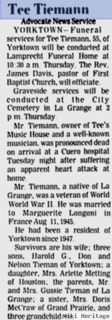 Harold W "tee" Tiemann