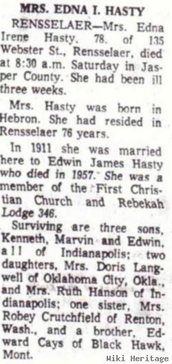 Edna Irene Kays Hasty