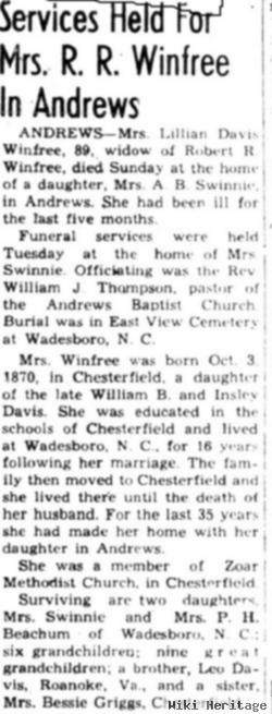 Lillian Ainsley Davis Winfree