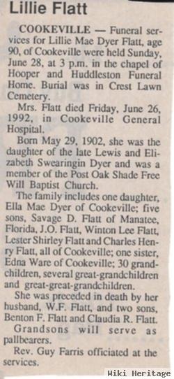 Lillie Mae Dyer Flatt