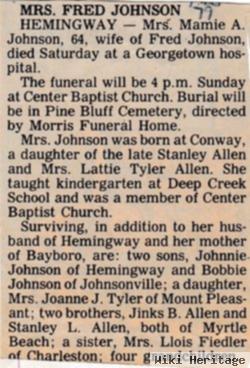 Mamie A Allen Johnson