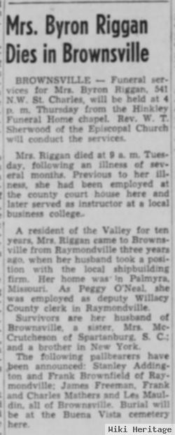 Peggy Kathleen O'neal Riggan