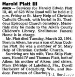 Harold Edwin Platt, Iii