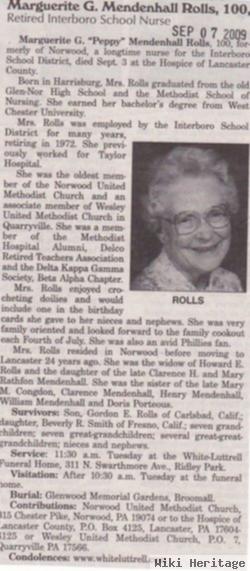 Marguerite G "peppy" Mendenhall Rolls