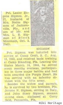 Pvt Lester Eugene Sigmon, Jr