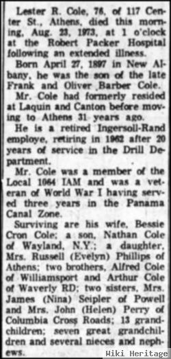 Pfc Lester R Cole