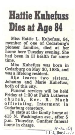 Hattie L Kuhefuss