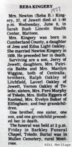 Reba Blanche Oakley Kingery