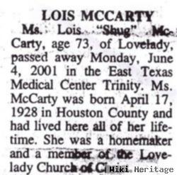 Lois "shug" Mccarty