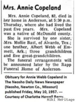 Anna E "annie" Webb Copeland