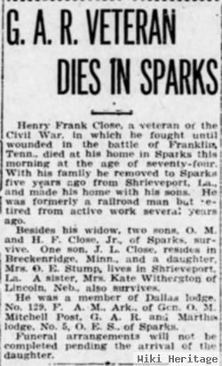 Pvt Henry Frank Close