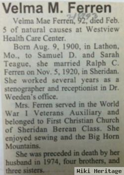 Velma Mae Teague Ferren