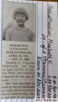 Maebeth K Clogston Schleitweiler