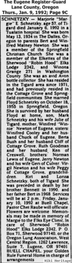 Marjorie Eileen "margie" Newton Schnetzky